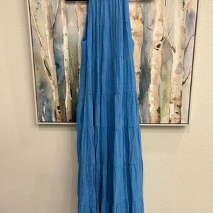 entro Blue Sleeveless Tiered Maxi Dress